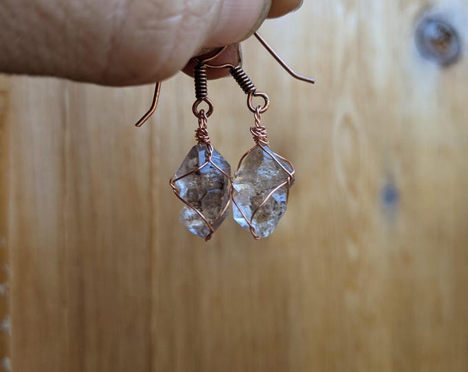 XL Herkimer diamond earrings, petroleum and carbon inclusion black herkimer diamond earrings, crystal earrings, double terminated earrings,