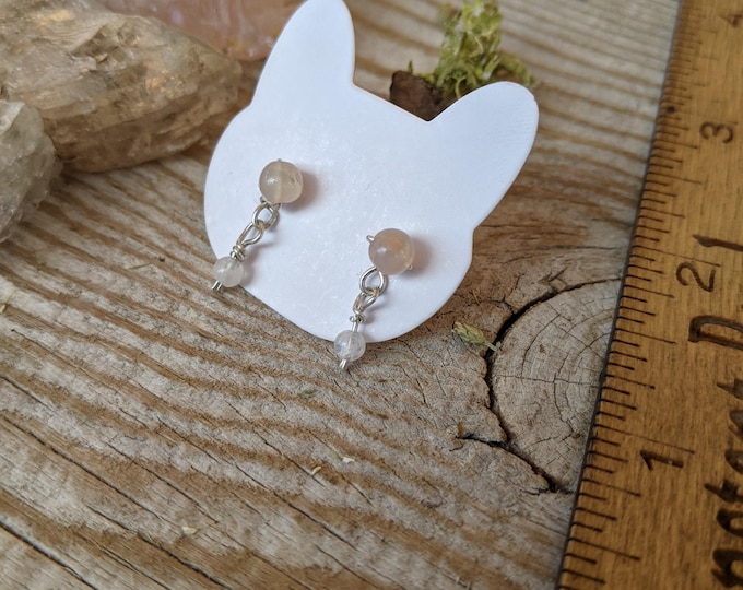 Flower agate and moonstone crystal stud earrings