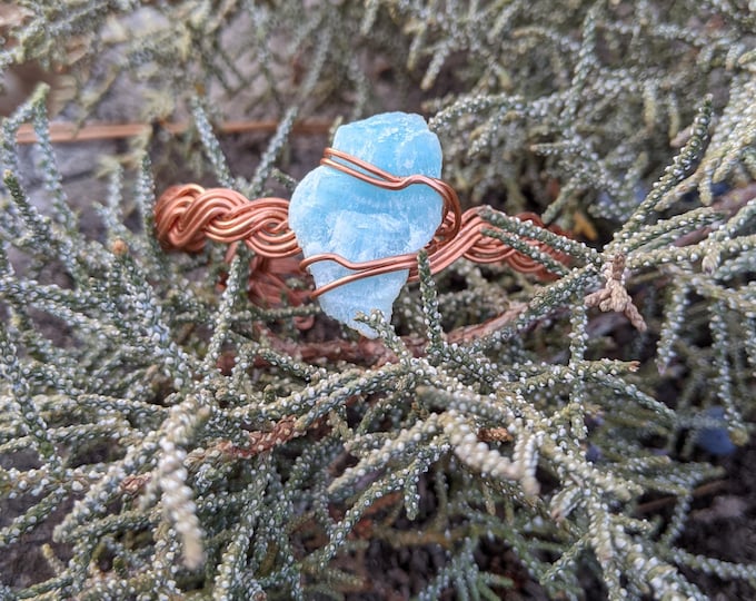 blue aragonite braded copper wire bracelet, handmade braded copper cuff bracelet, copper bead bracelet, natural copper cuff, adjustable cuff