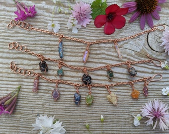Tiny crystal charm bracelet, custom crystal bracelet, rose quartz, tourmaline, birthstone, chakra bracelet, rainbow bracelet, gemstone brace