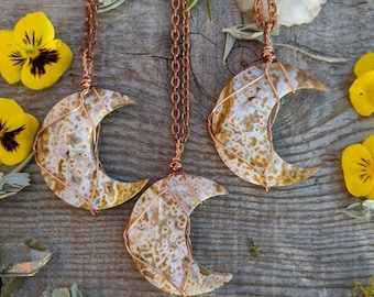 ocean jasper crescent moon pendant, yellow oj pendant, ocean jasper necklace, jasper pendant, high quality ocean jasper, jasper crystal moon