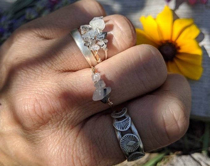 black tourmaline in quartz crystal ring, made to order, tourmaline quartz ring, rutilated tourmaline quartz ring, dainty quartz and black