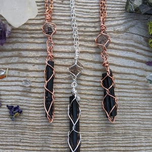 Small Black Tourmaline crystal pendant, raw rough natural black tourmaline, tourmaline necklace, small black tourmaline pendant, long skinny
