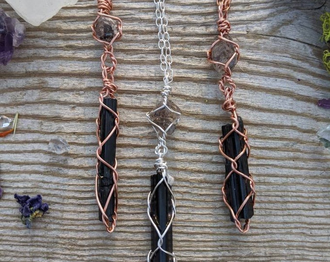 Small Black Tourmaline crystal pendant, raw rough natural black tourmaline, tourmaline necklace, small black tourmaline pendant, long skinny