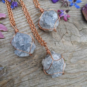 Blue celestite crystal cluster pendant, high quality celestite cluster, celestite pendant, celestite necklace, raw rough celestite geode