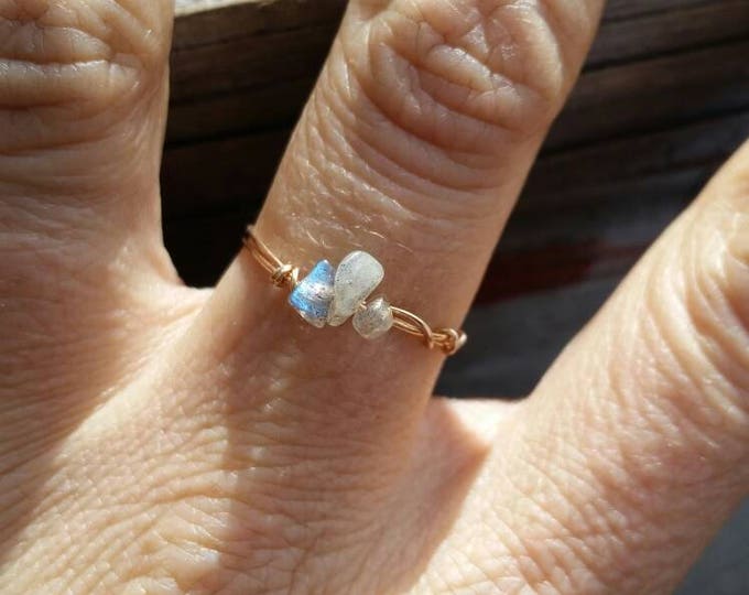 Labradorite Crystal ring- made to order, custom rings, crystal ring, dainty ring, stackable ring, midi ring, bronze ring, sterling silver