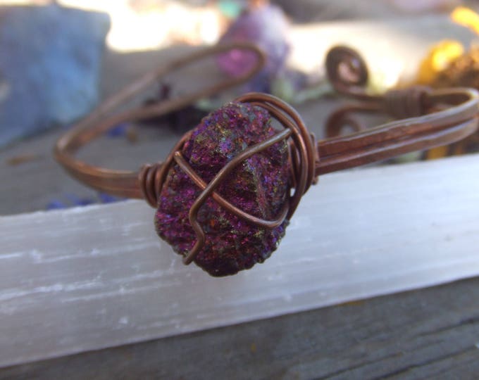 Peacock Ore Chaco pyrite cuff Bracelet raw rough pure natural high quality crystal wire wrapped wrist or arm band