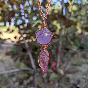 Amethyst Sphere and rose aura quartz crystal pendant, rose aura pendant, rainbow aura quartz, natural amethyst sphere, natural amethyst neck