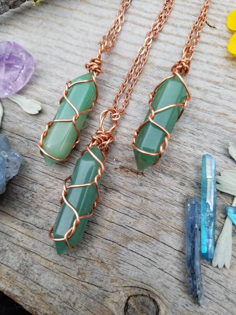 Double terminated green aventurine crystal pendant, aventurine pendant