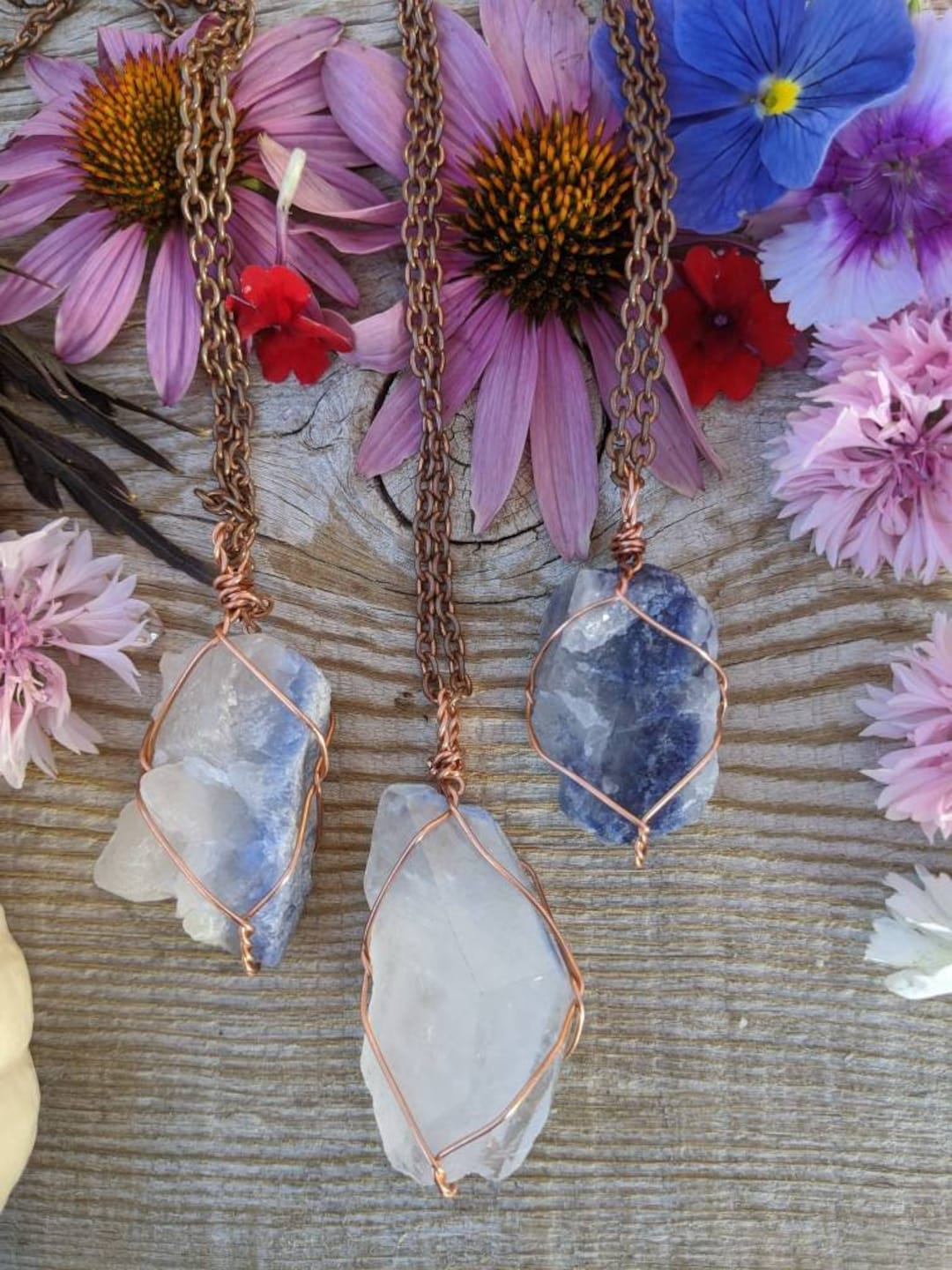Blue Quartz Pendant, Raw Natural Rough Blue Quartz Necklace