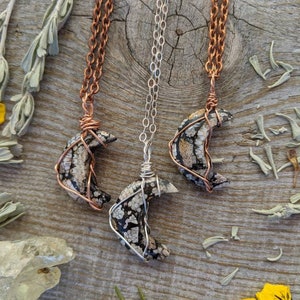Snake skin jasper moon pendant, crescent moon pendant, crescent moon necklace, crystal moon pendantsnake skin pendant, natural jasper penda
