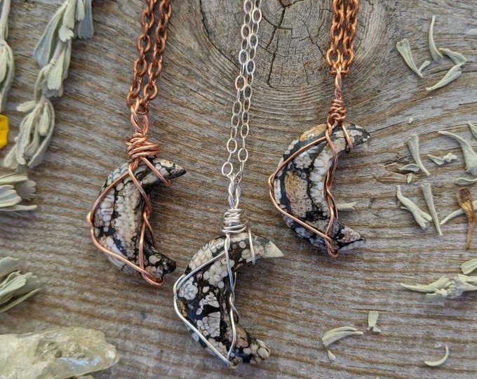 Snake skin jasper moon pendant, crescent moon pendant, crescent moon necklace, crystal moon pendantsnake skin pendant, natural jasper penda