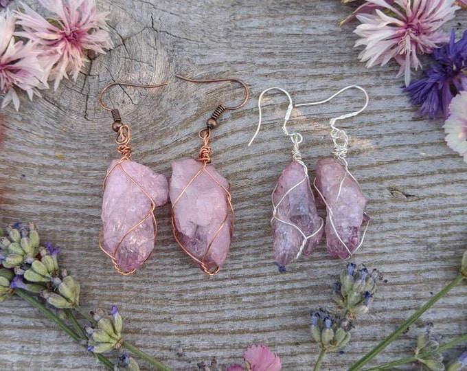 rose aura quartz crystal cluster earrings, mismatched cluster earrings, rainbow aura quartz cluster earrings, high quality aura quartz clust