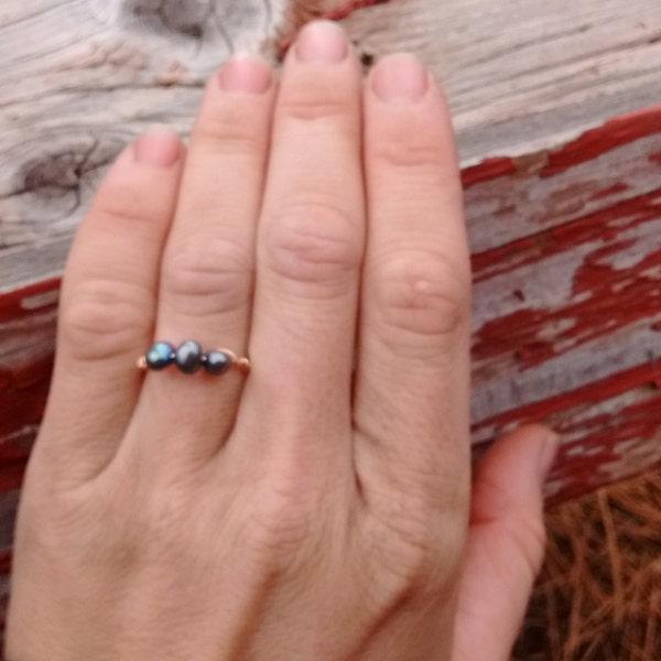 Black Pearl Crystal ring- made to order