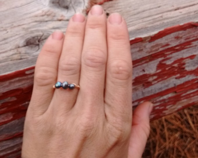Black Pearl Crystal ring- made to order
