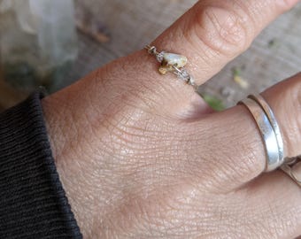 Herkimer, opal, herkimer crystal ring in sterling silver, silver herkimer ring, silver opal ring, natural raw opal crystal, natural herkimer