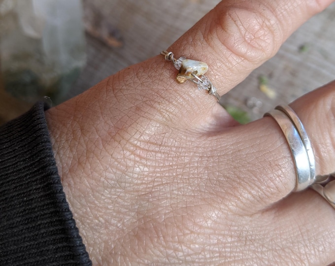 Herkimer, opal, herkimer crystal ring in sterling silver, silver herkimer ring, silver opal ring, natural raw opal crystal, natural herkimer