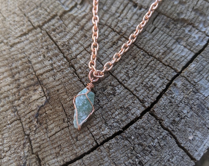 18" Dainty raw green aventurine Crystal Necklace, solid copper aventurine necklace, dainty crystal necklace, natural raw crystal necklace