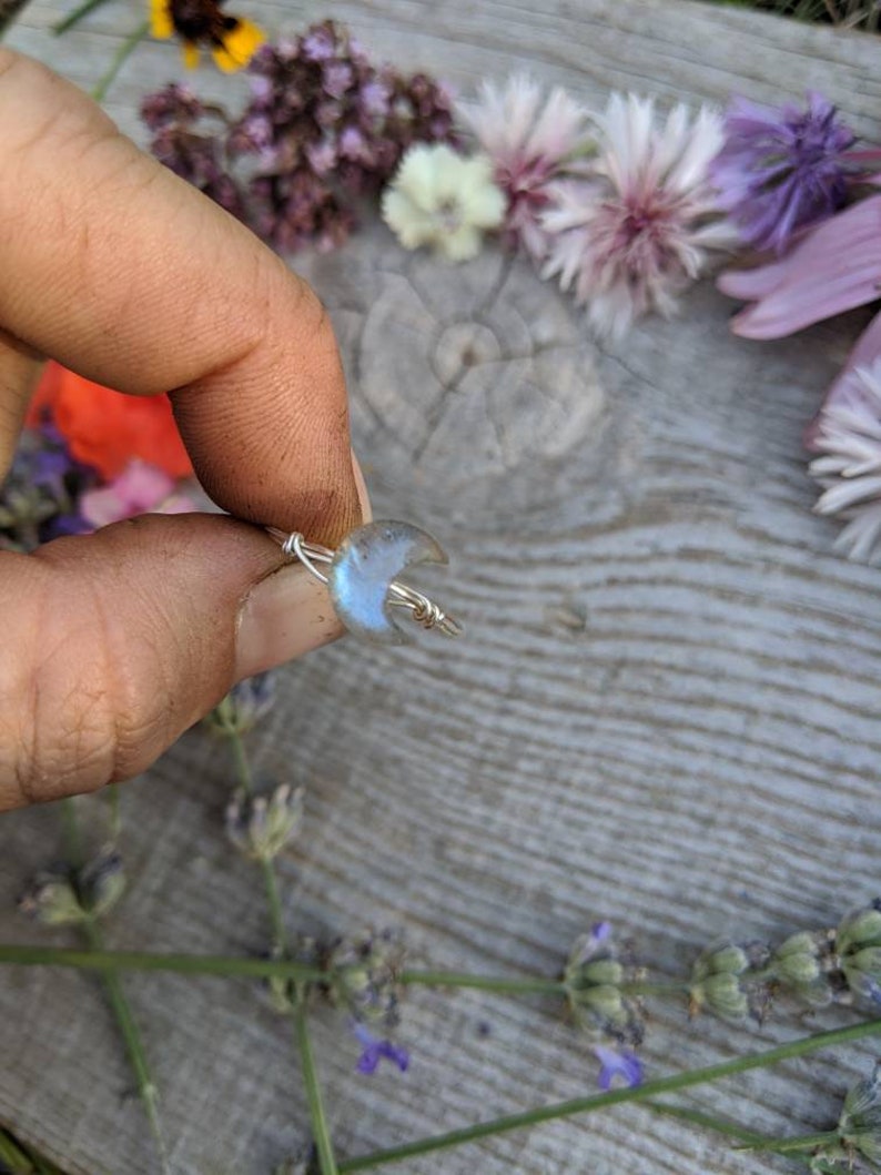 crescent moon black tourmaline crescent ring Natural crystal Crescent moon ring amethyst moon ring labradorite crescent moon ring