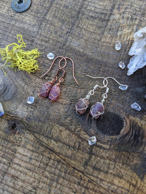 Raw ruby earrings, natural raw red pink ruby earrings, raw rough all natural red rubies, dainty small ruby earrings, ruby crystal earrings