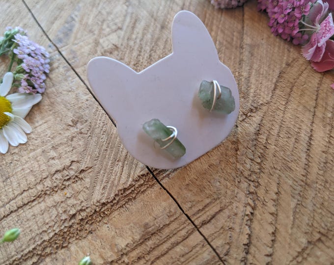 Green tourmaline stud earrings, raw green tourmaline earrings, natural raw rough green and pink tourmaline studs, watermelon tourmaline stud