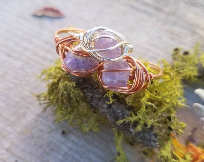 Rare Purple apatite crystal ring, raw apatite ring, raw purple apatite ring, sterling silver apatite ring, pure copper apatite ring, rare
