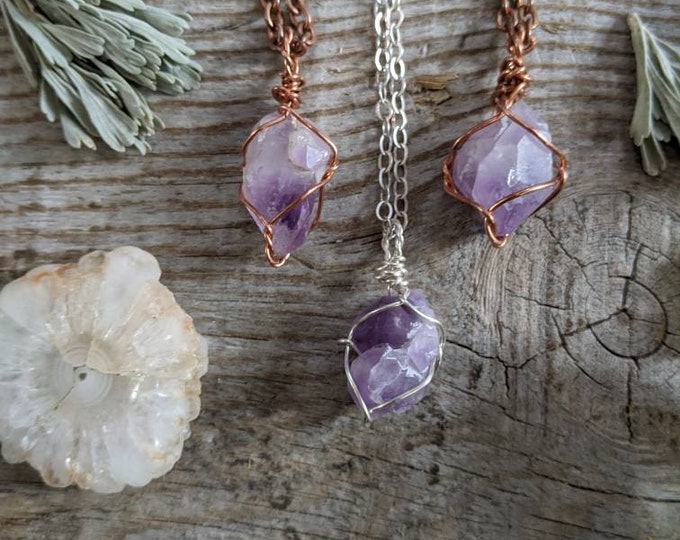 Amethyst crystal pendant, amethyst cluster pendant, amethyst pendant, amethyst necklace, small cluster pendant, copper or sterling silver