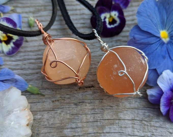 Selenite sphere pendant, selenite sphere, peach selenite sphere, peach selenite necklace, sphere, sphere pendant, sphere necklace, peach