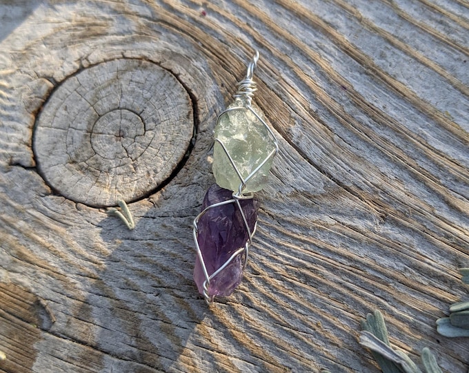 Fluorite and Amethyst crystal pendant, natural high quality fluorite crystal necklace, fluorite pendant, amethyst pendant, amethyst necklace