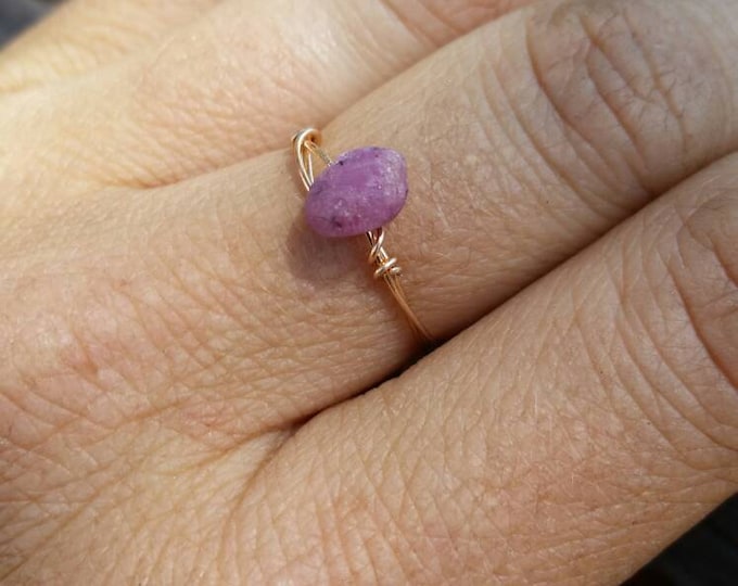 Raw pink ruby Crystal ring- made to order sterling silver or bronze wire your choose the size very nice quality Natural pink high quality