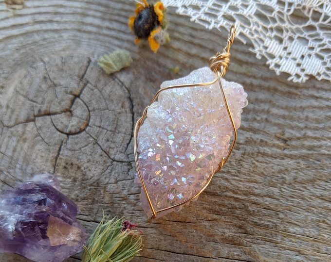 Rare aura spirit amethyst cactus quartz pendant, rainbow aura quartz, angel aura quartz angel aura cactus quartz, spirit amethyst pendant