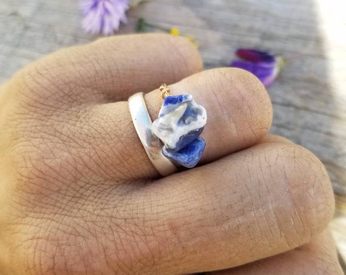 Sodalite ring- made to order custom size, dainty crystal ring sodalite crystal ring