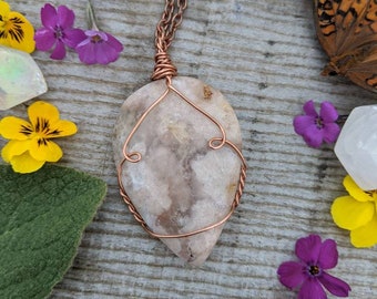 Extra Large Flower Agate Pendant, tear shaped shapped flower agate crystal necklace, flower agate crystal pendant, pure copper,high quality