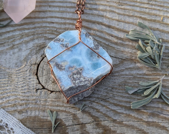 Extra large larimar crystal necklace, larimar pendant, large larimar necklace, large larimar stone, blue larimar, polished larimar, raw lari
