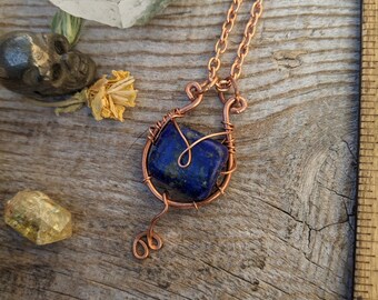 Lapis Lazuli copper pendant, natural lapis lazuli necklace, natural high quality lapis lazuli crystal necklace, blue lapis, denim lapis,