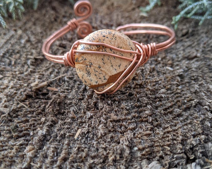 picture jasper cuff bracelet,  natural picture jasper bracelet, picture jasper cuff bracelet, copper jasper bracelet, natural scenic jasper