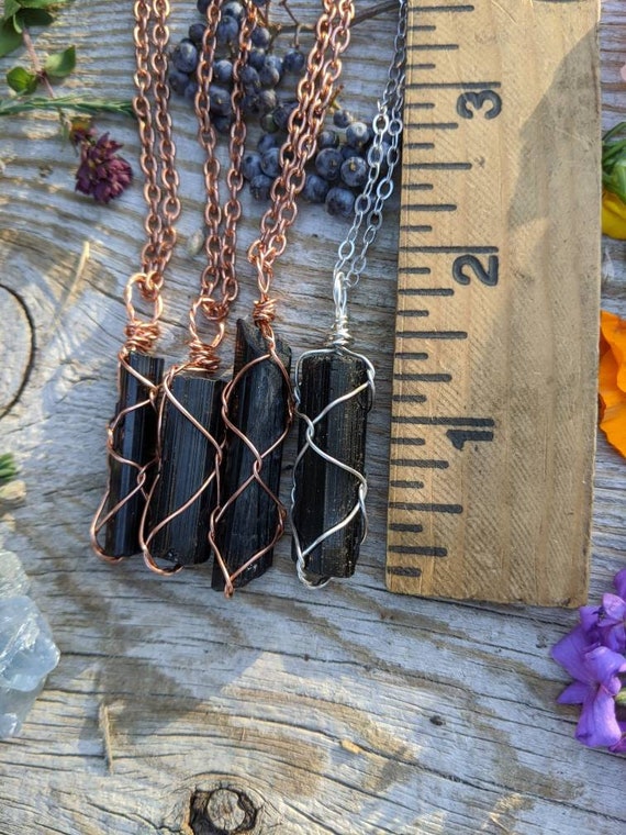 | Small Black Tourmaline Necklaces Wrapped Crystal Pendants Handmade Crystal Necklaces