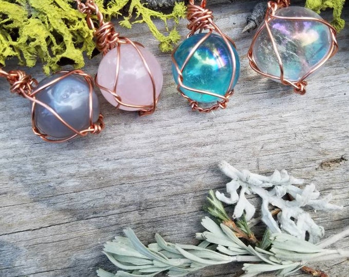 Rose quartz sphere pendant, angel aura sphere pendant, aqua aura necklace, sphere necklace, crystal sphere jewelry, agate geode pendant