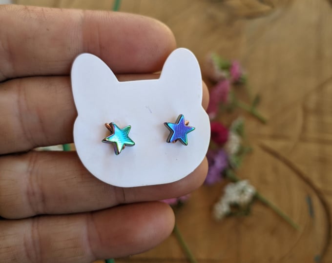 Rainbow star studs, rainbow aura quartz star stud earrings, rainbow earrings, star studs, crystal stars, titanium quartz, rainbow aura quart
