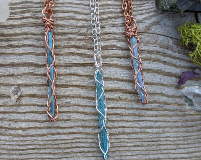 Aqua aura crystal pendant, skinny long aqua aura, rainbow aura, blue aura pendant, aqua aura pendant, aqua aura necklace, cute necklace