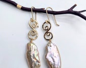Freshwater keshi pearls gold filled earrings spirals