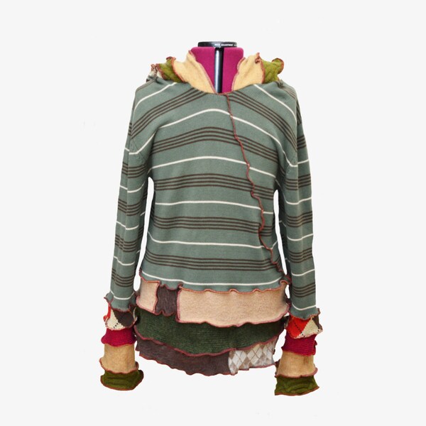 Upcycled Unisex Hoodie XL/ XXL Redwood Hoodie Cotton and Wool Recycled Eco Friendly Gift for Him or Her