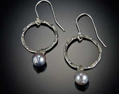 Hammered Sterling Silver Hoops with Akoya Pearls Recycled Metal