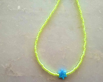 Star of David Opal Necklace | Choker | Beaded | Neon | Dainty | 18K Gold Vermeil