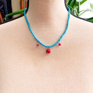 Sleeping Beauty Turquoise Necklace Genuine Ruby Fuchsia Tigers Eye 22K Gold Vermeil image 4