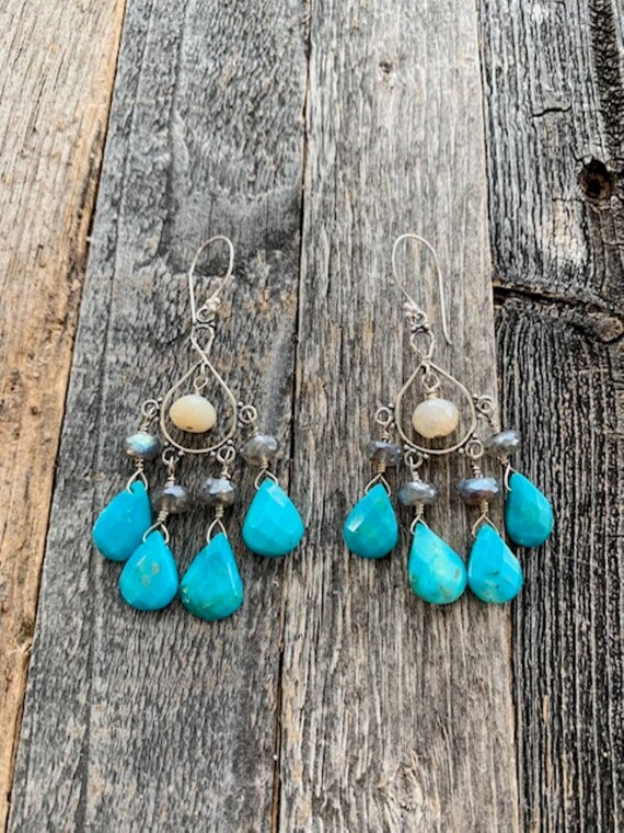 Boucles D'oreilles Pendantes En Argent Et Labradorite - Neuf Sans Emballage