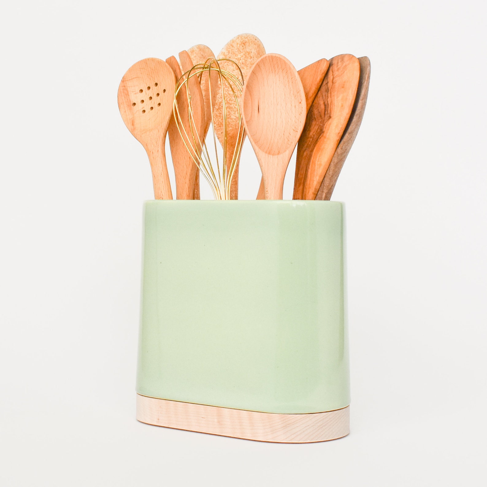 Stak Ceramics Porter Utensil Holder Gloss Sage and Maple Base Etsy