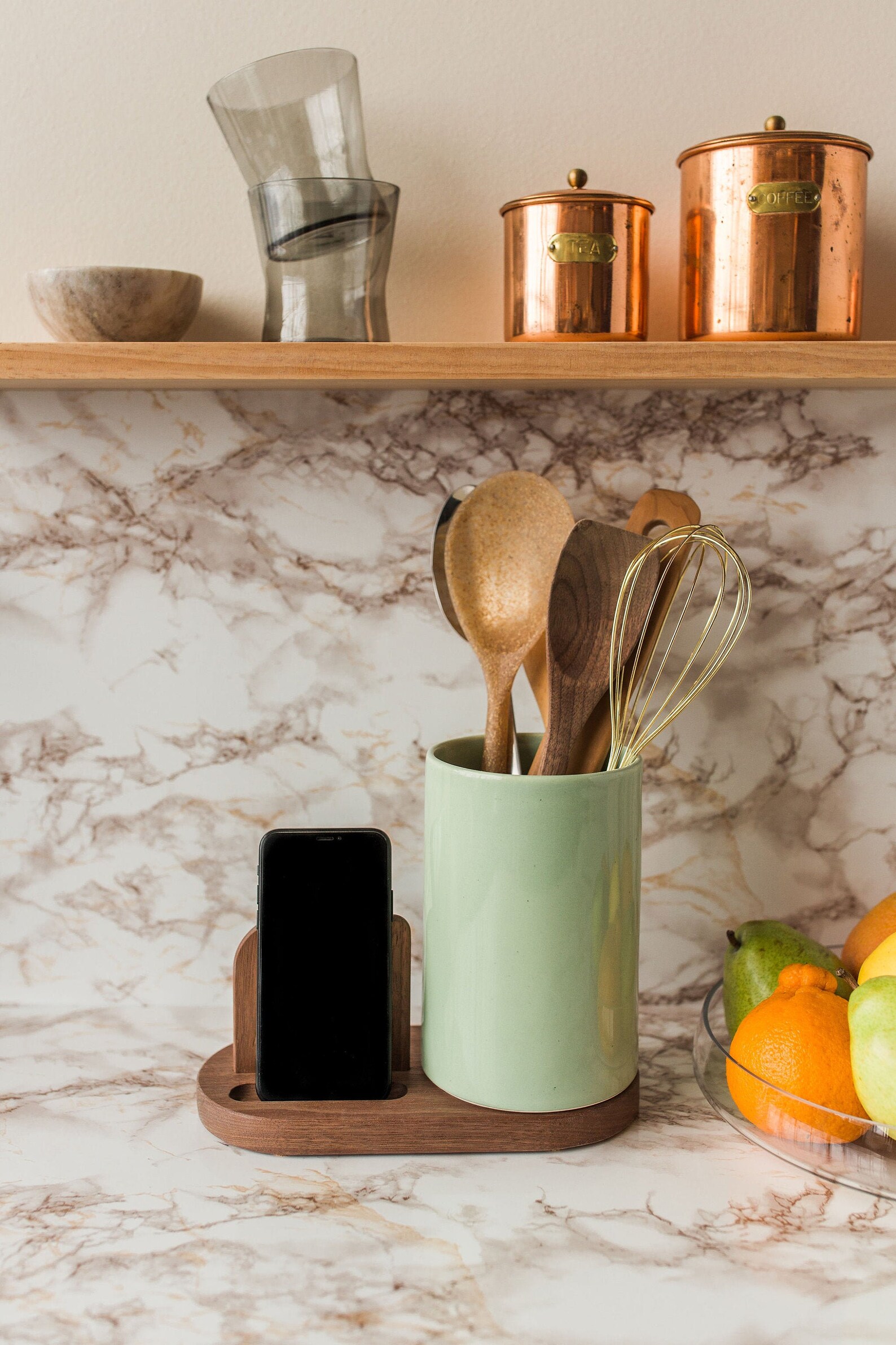 Stak Ceramics Baker Phone Stand Utensil Holder Gloss Sage With Etsy