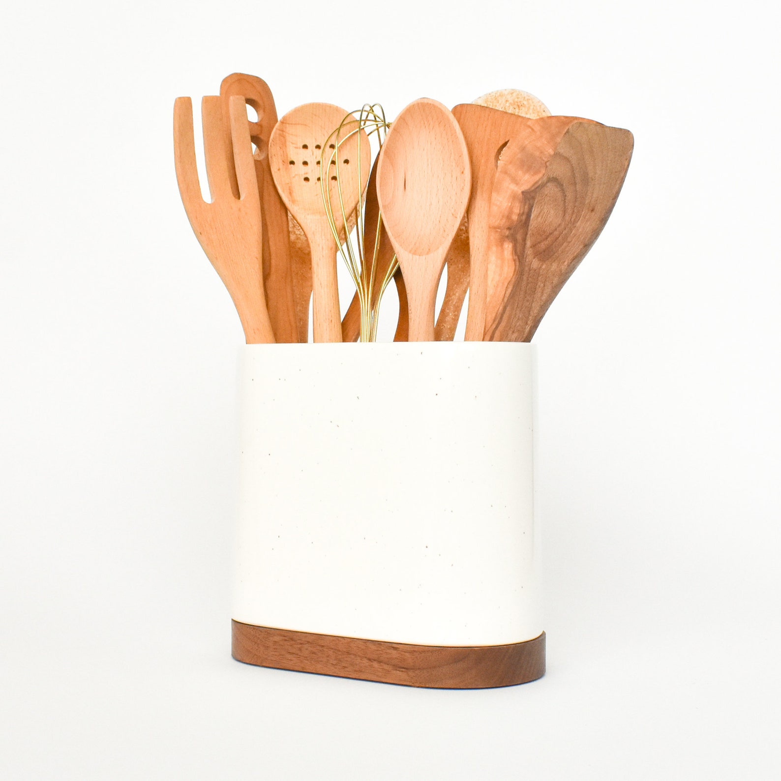 Stak Ceramics Porter Utensil Holder Gloss Speckle With Walnut Etsy
