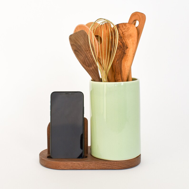 Stak Ceramics Baker Phone Stand Utensil Holder Gloss Sage With Etsy